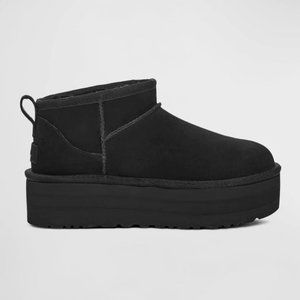 UGG Classic Ultra Mini Platform Suede Booties in Black Size 6